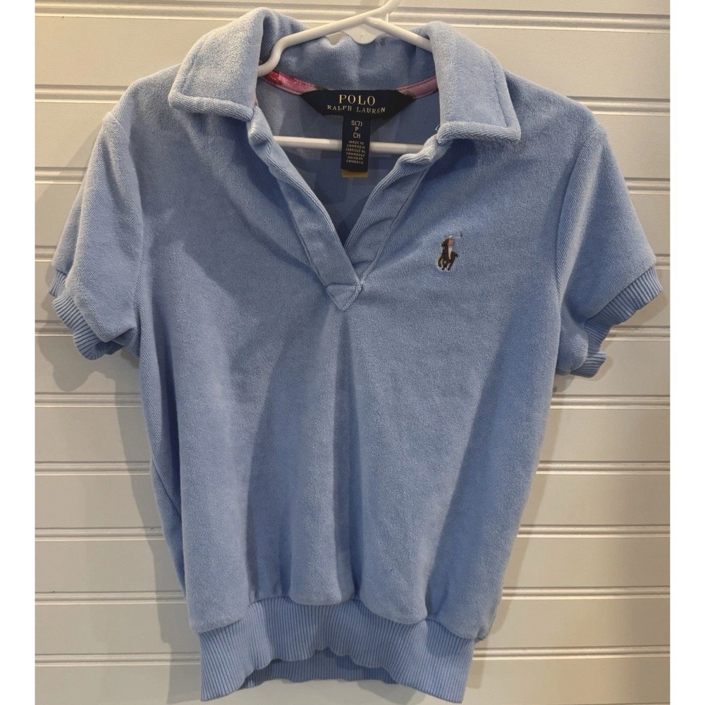 Polo Ralph Lauren Girls Terry Cloth Short Sleeve Pullover Blue Size Small (7)